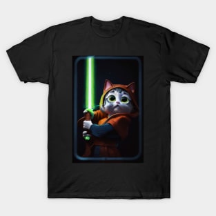 Fun Cat Print ~ AI Art ~ Fantasy Cat ~ Sci-fi Cat ~ Cats with Lightsabers T-Shirt